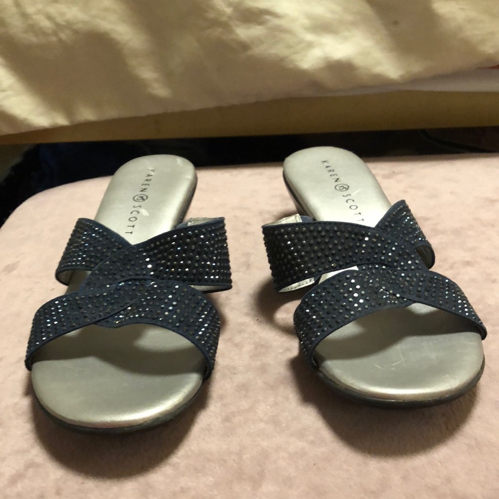 NWT Karen Scott Navy Rhinestone Sandals From Macy's